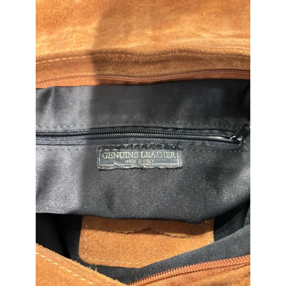 MADE in ITALY Brown Tan Metallic Suede Leather Adjustable Strap Crossbody Bag - Picture 7 of 7